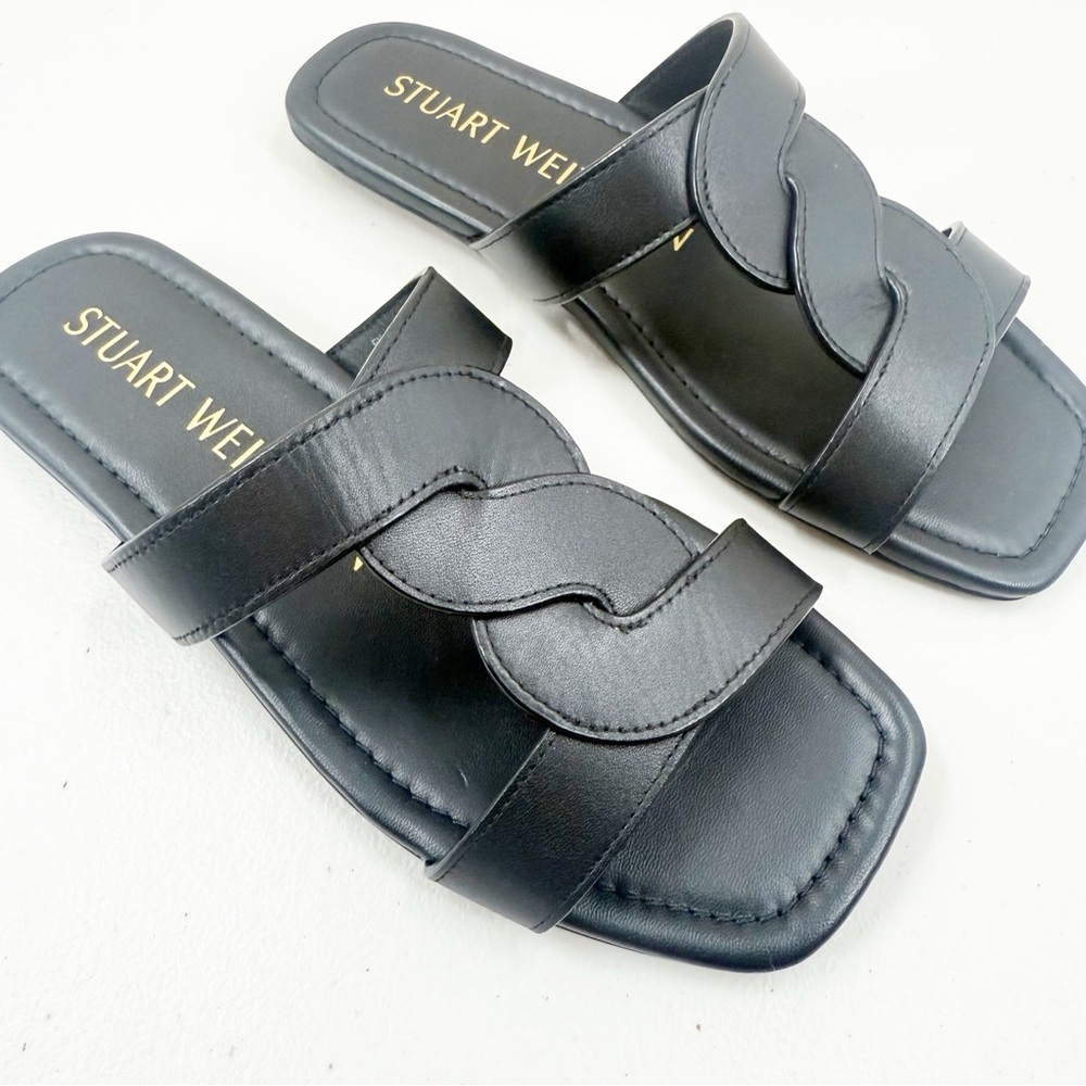 Stuart Weitzman Black Leather Ibiza Slide Sandals Size 6 New